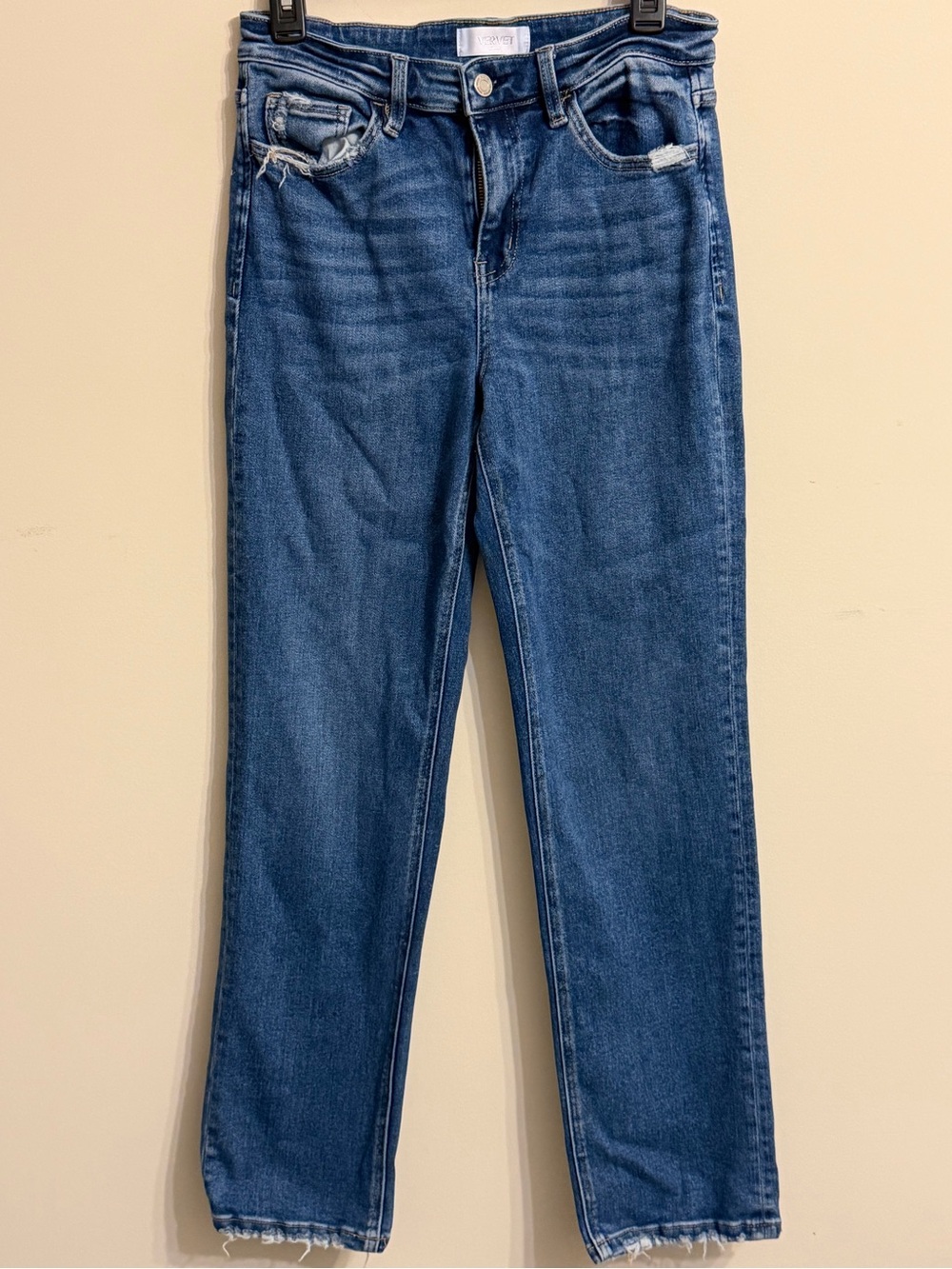 Vervet High Rise Straight Leg Jeans Distressed Raw Hem Medium Wash - Picture 3 of 5